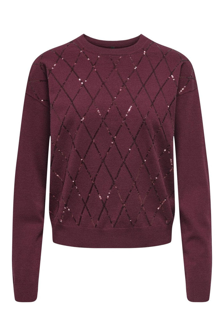 Only - Onlhalifax Ls Sequins O-Neck Knt - 4947030 Zinfandel Dtm Sequins