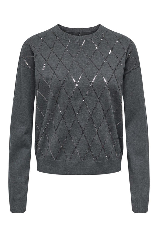 Only - Onlhalifax Ls Sequins O-Neck Knt - 4947031 Dark Grey Melange Dtm Sequins