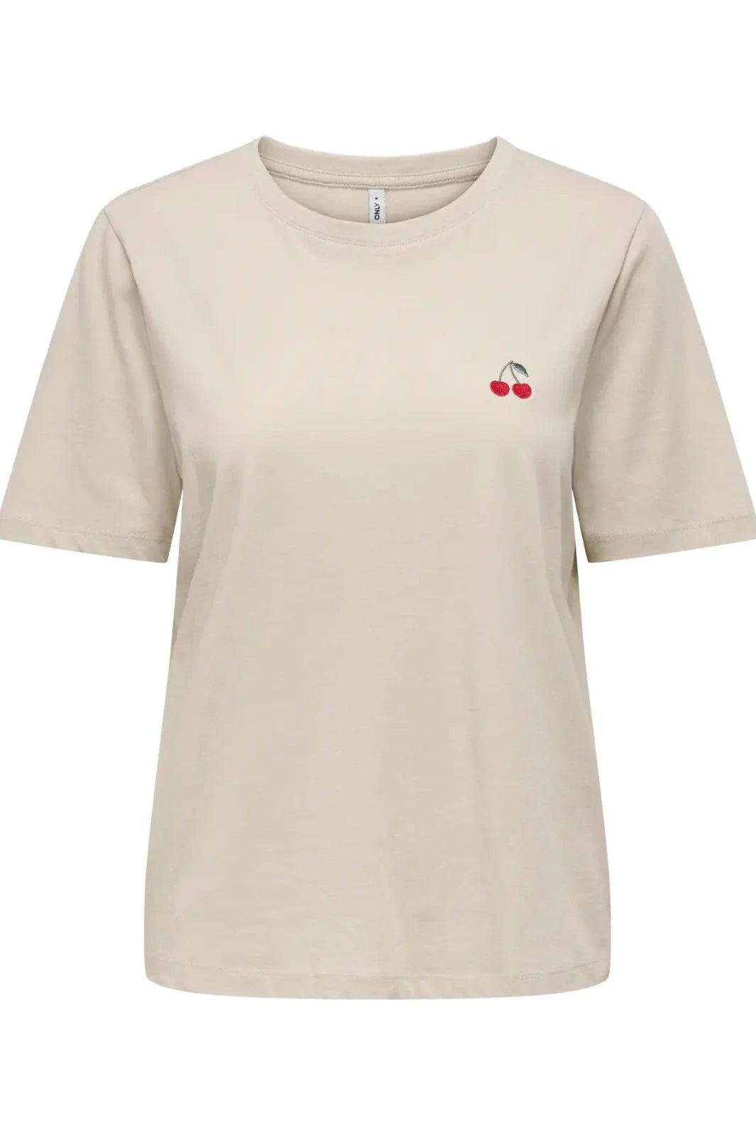 Only - Onlhappy Life S/S Emb Top - 5030076 Oatmeal Cherry Emb T-shirts 