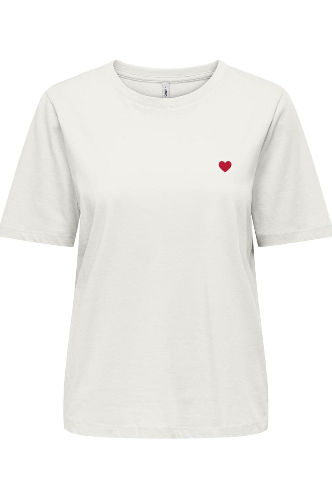 Only - Onlhappy Life S/S Emb Top - 5048917 Cloud Dancer Abdel Red Heart T-shirts 