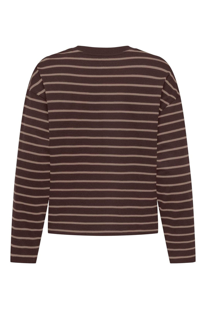 Only - Onlhappy L/S O-Neck Stripe Tee - 5135939 Coffee Bean Taupe Gray Lena