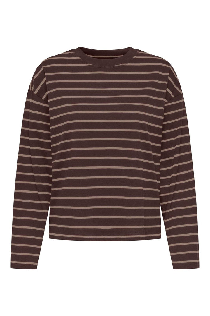Only - Onlhappy L/S O-Neck Stripe Tee - 5135939 Coffee Bean Taupe Gray Lena