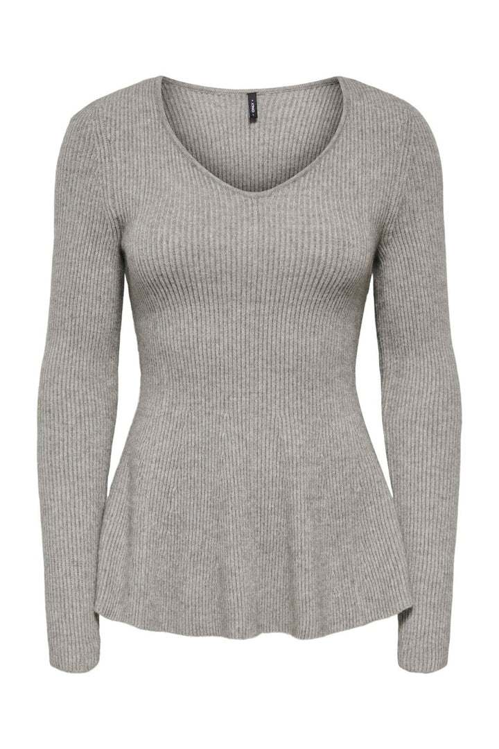 Only - Onlibi Ls V-Neck Rib Peplum Cc Knt - 5021070 Medium Grey Melange