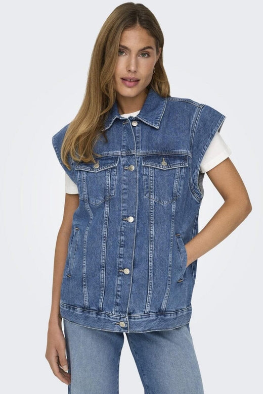 Only - Onlirene S/L Waistcoat Cro - 4536345 Medium Blue Denim