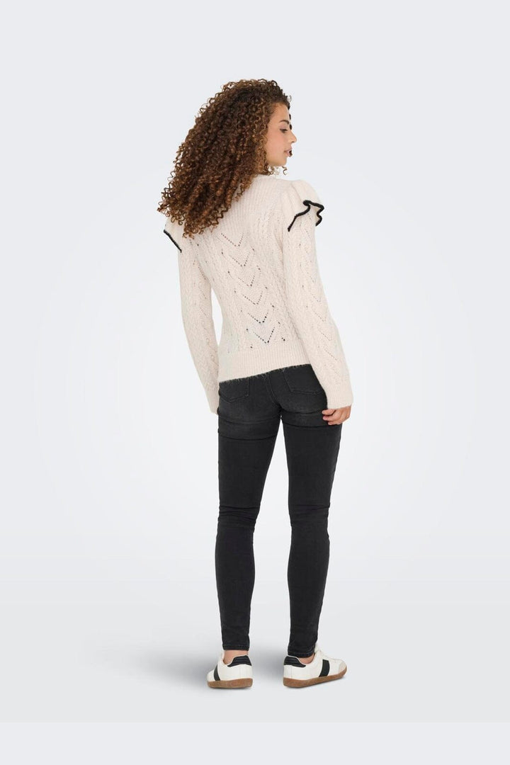 Only - Onlisolde Ls Frill O-Neck Knt - 4781329 Birch Black