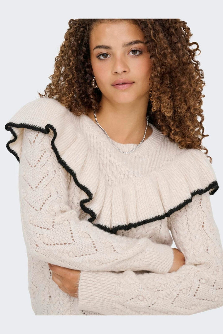 Only - Onlisolde Ls Frill O-Neck Knt - 4781329 Birch Black
