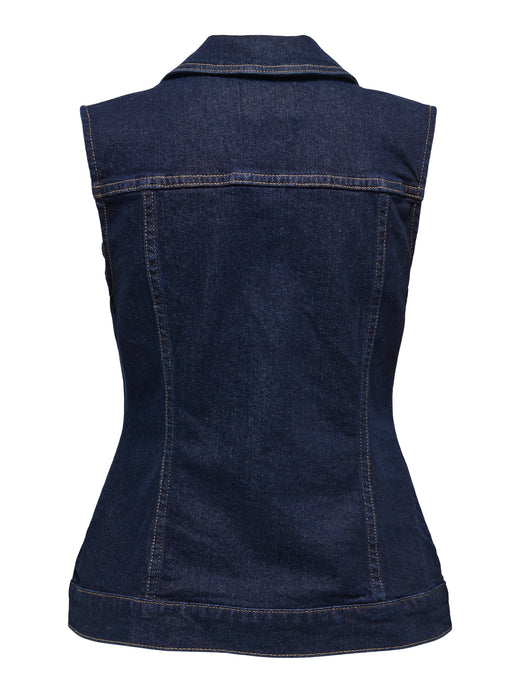 Only - Onljoana Rinse Waistcoat Mae - 4847339 Dark Blue Denim Rinse Veste 