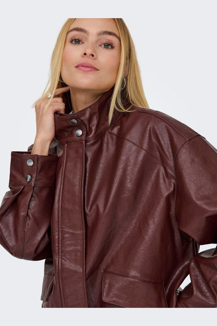 Only - Onljulia Faux Leather Ovz. Bomber - 5002462 Rum Raisin