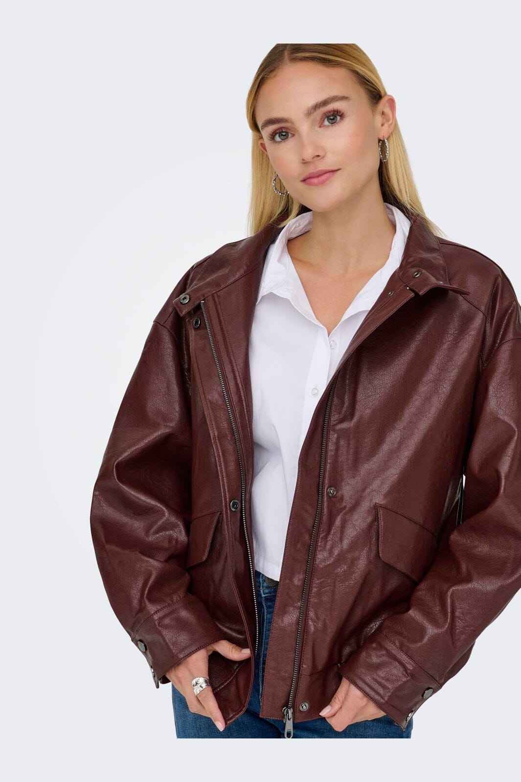 Only - Onljulia Faux Leather Ovz. Bomber - 5002462 Rum Raisin
