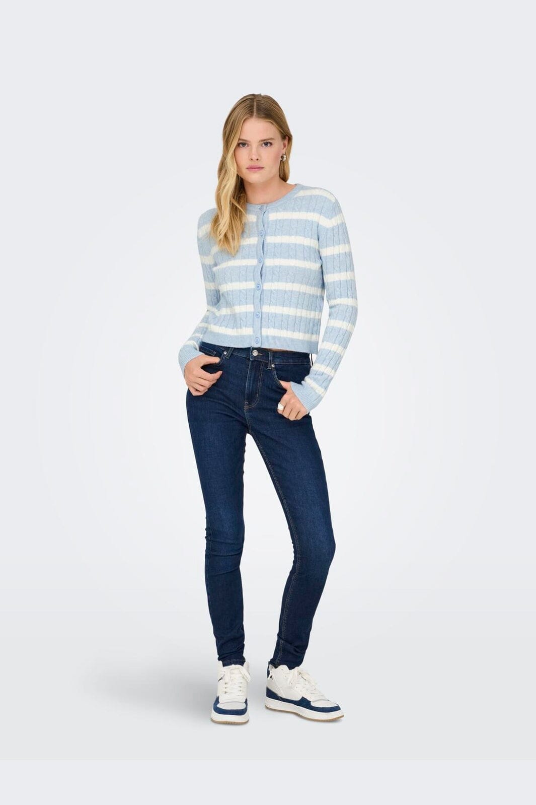 Only - Onlkatia Ls Cable Button Cardigan Cc Knt - 4959317 Cashmere Blue Melange/Babys Breath/Dtm Button