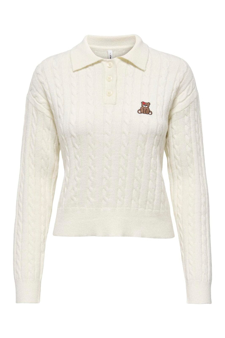 Only - Onlkatia Ls Cable Polo Cc Knt - 4957867 Baby'S Breath Teddy Emb/Dtm Button