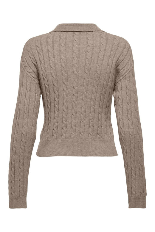 Only - Onlkatia Ls Cable Polo Cc Knt - 4959338 Mocha Meringue Mel/True Red Heart Emb/Dtm Button