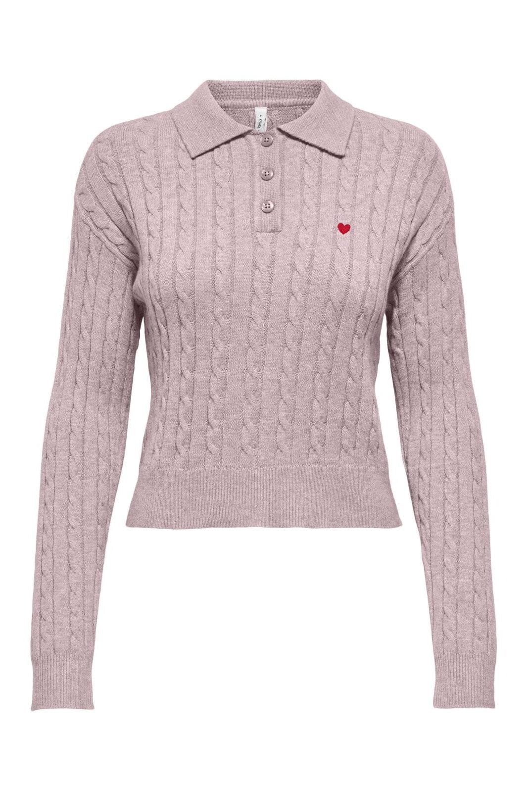Only - Onlkatia Ls Cable Polo Cc Knt - 4959340 Burnished Lilac Mel/True Red Heart Emb/Dtm Button