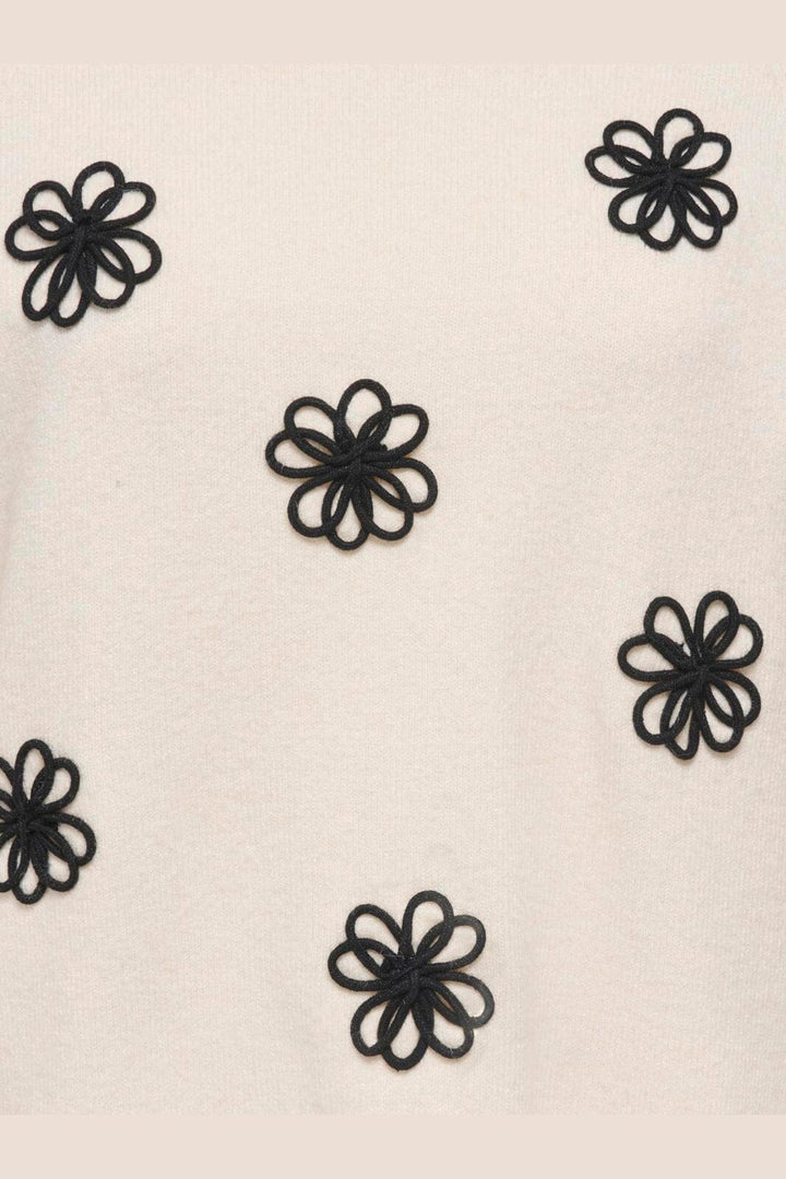 Only - Onlkatia Ss O-Neck Detail Knt - 5069008 Whitecap Gray Black Flowers