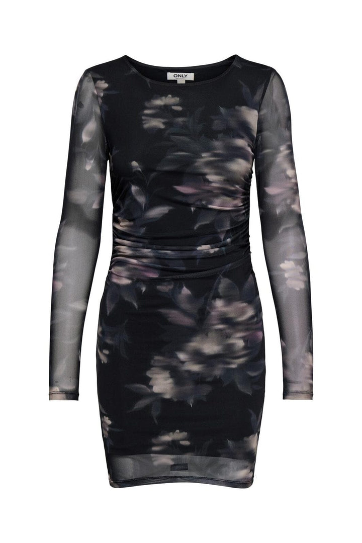 Only - Onlkaya Life Ls Ruching Mesh Dress - 4850580 Twilight Mauve Diffused Floral