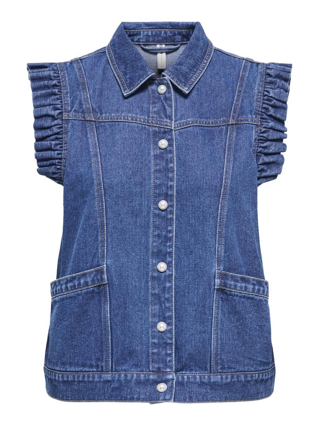 Only - Onlkennedy Sl Frill Waistcoat - 4888188 Medium Blue Denim