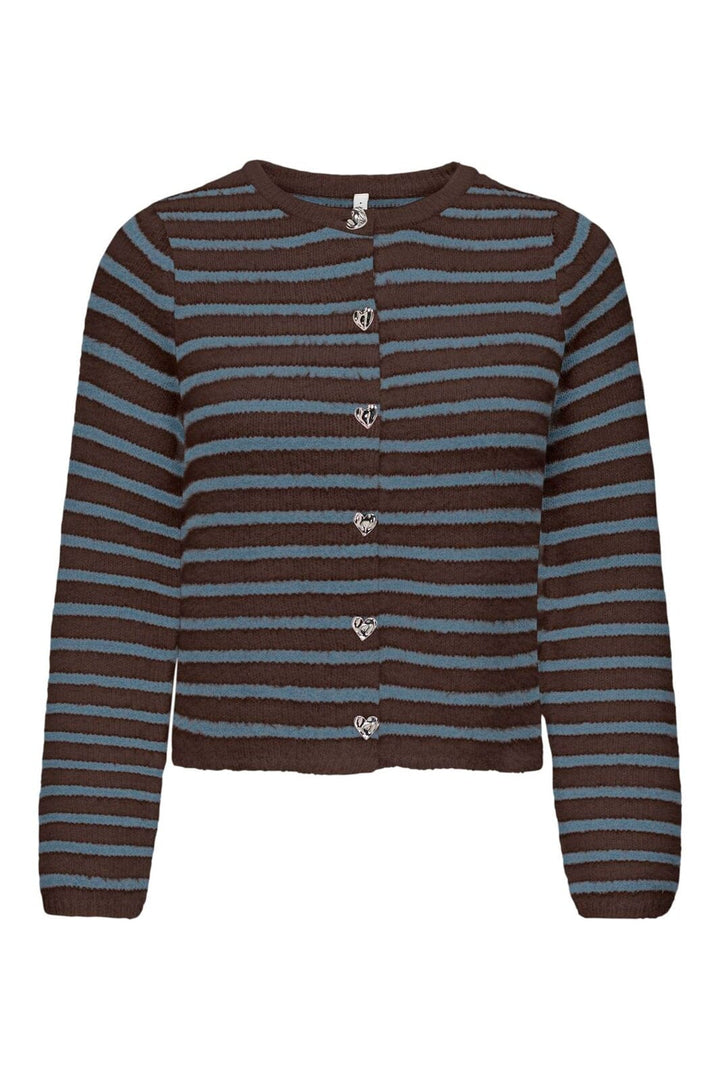 Only - Onlkerry Ls Button Cardigan Cc Knt - 5100858 Bracken Dusty Blue/Silver Heart Button