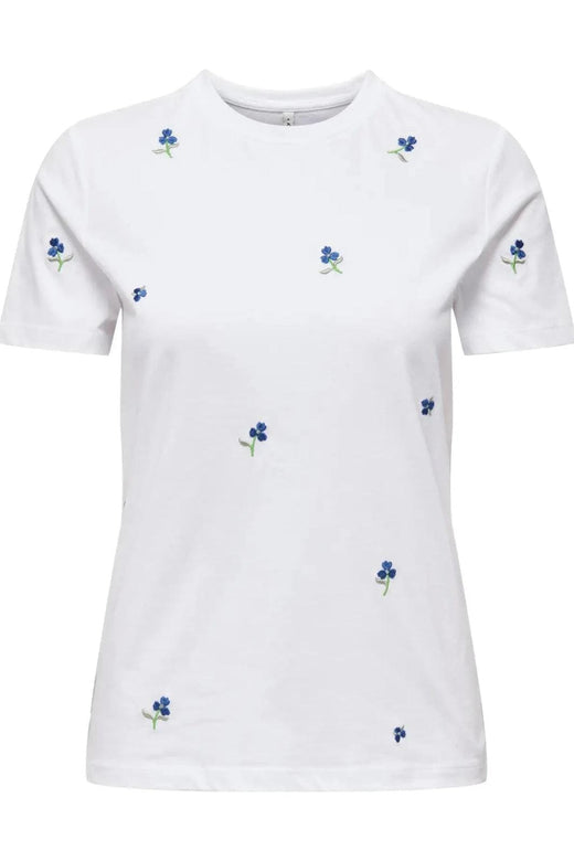 Only - Onlketty Life S/S O-Neck Top - 4947907 Bright White True Blue Flowers T-shirts 