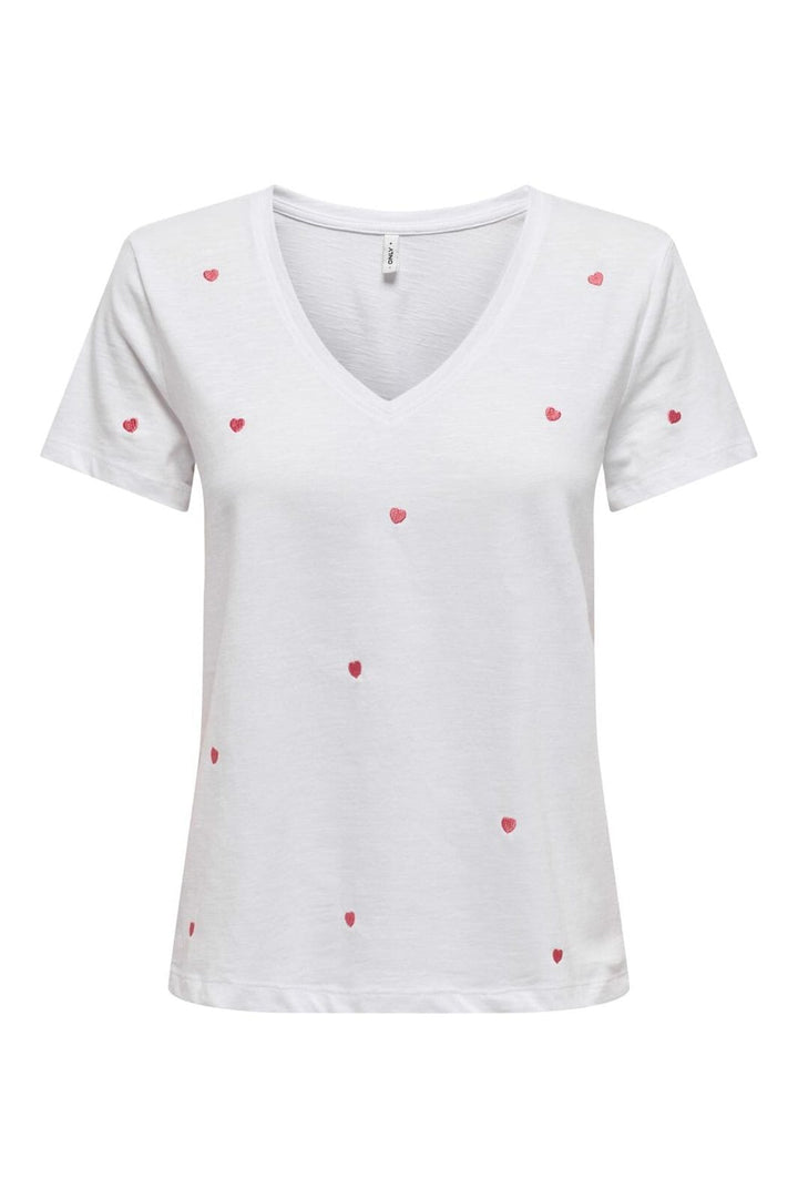 Only - Onlketty Life S/S V-Neck Top Box - 4690310 Bright White Valentine