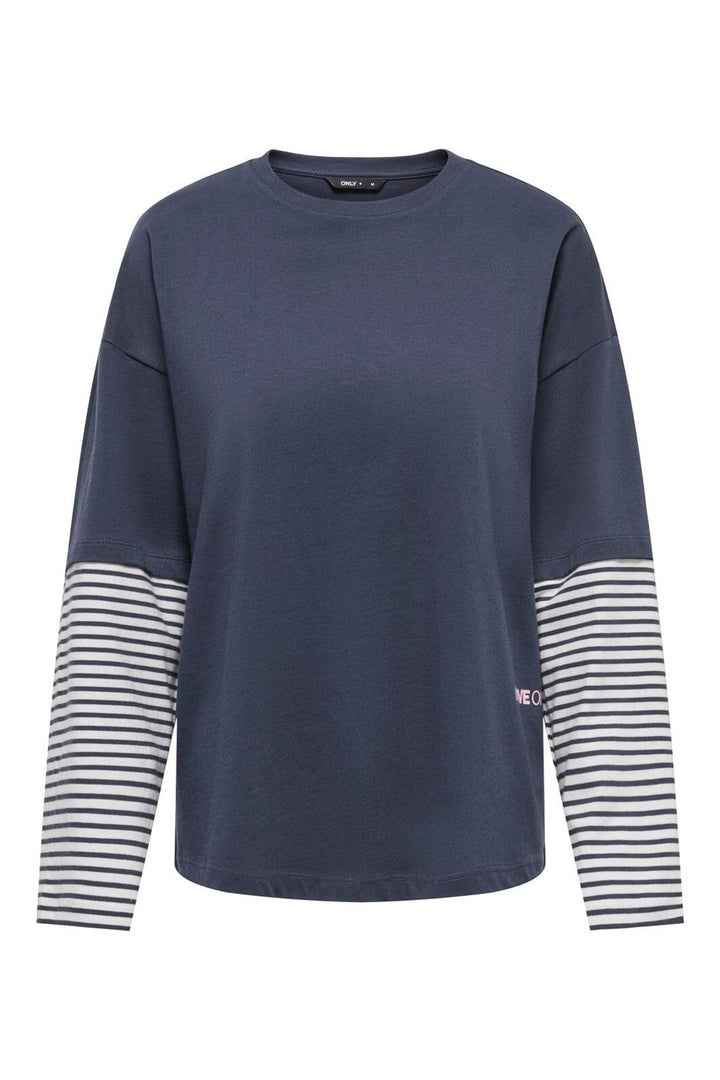 Only - Onllana L/S Layered Stripe T-Shirt - 5275101 Navy Blazer Cd Stripes / Rosa Text