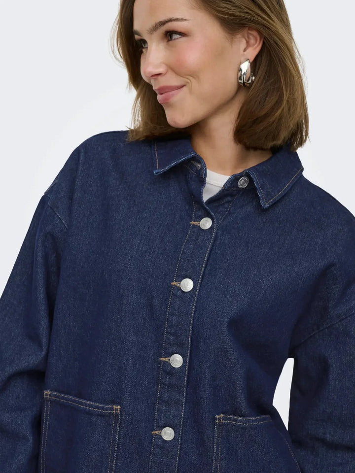 Only - Onllara Ls Shacket Gua - 5036780 Dark Blue Denim Rinse Jakker 