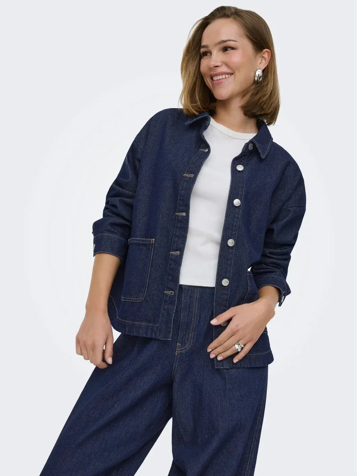 Only - Onllara Ls Shacket Gua - 5036780 Dark Blue Denim Rinse Jakker 