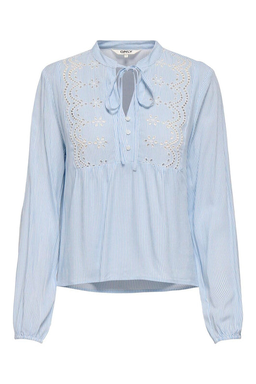 Only - Onllennyo Ls Embroid V-Neck Top - 4943002 Kentucky Blue Bright White