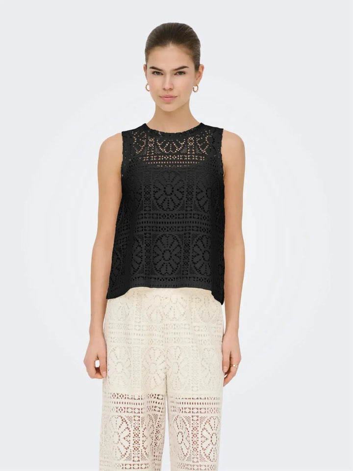 Only - Onllian Lace Tank Top - 5044905 Black Toppe 