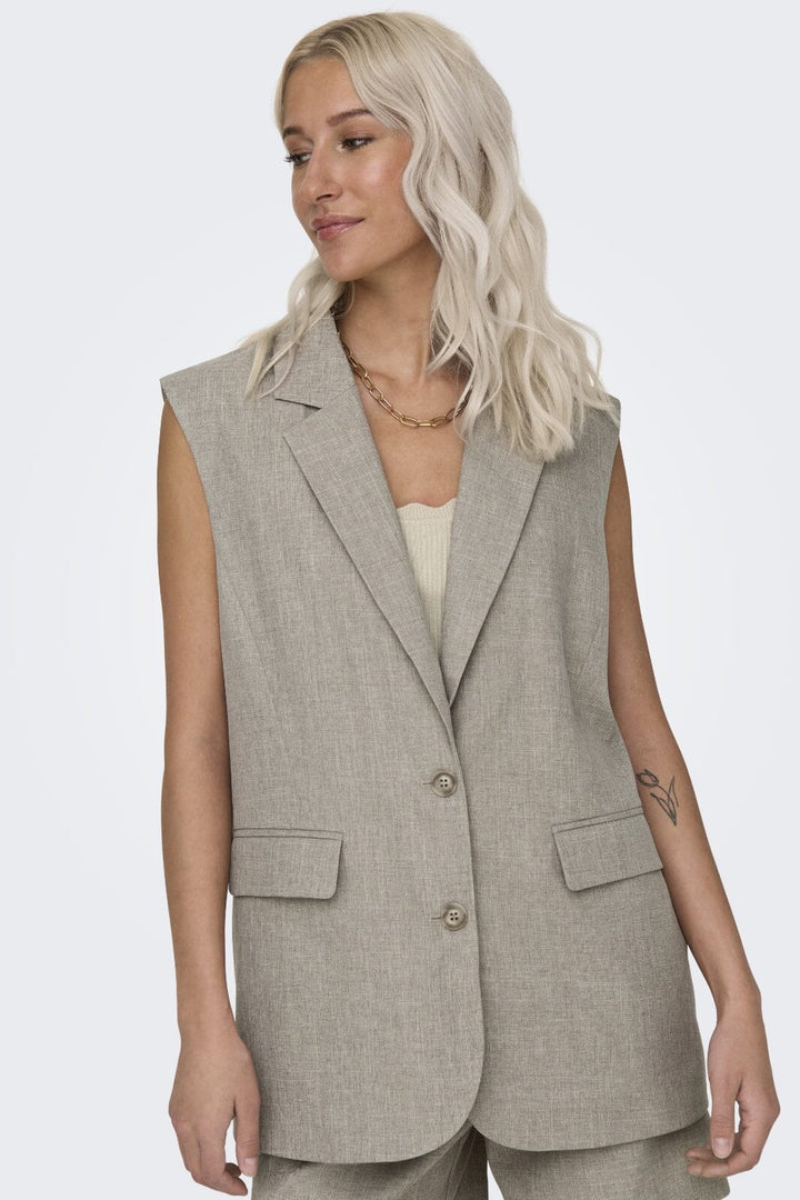Only - Onllinda S/L Mel Oversize Waistcoat Tlr 15314265 - 4414878 - Fungi Melange