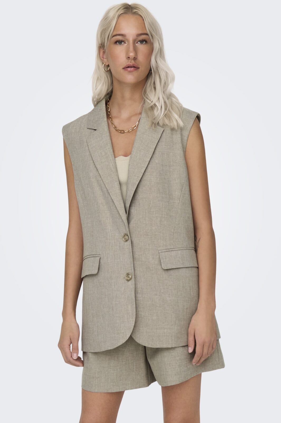 Only - Onllinda S/L Mel Oversize Waistcoat Tlr 15314265 - 4414878 - Fungi Melange