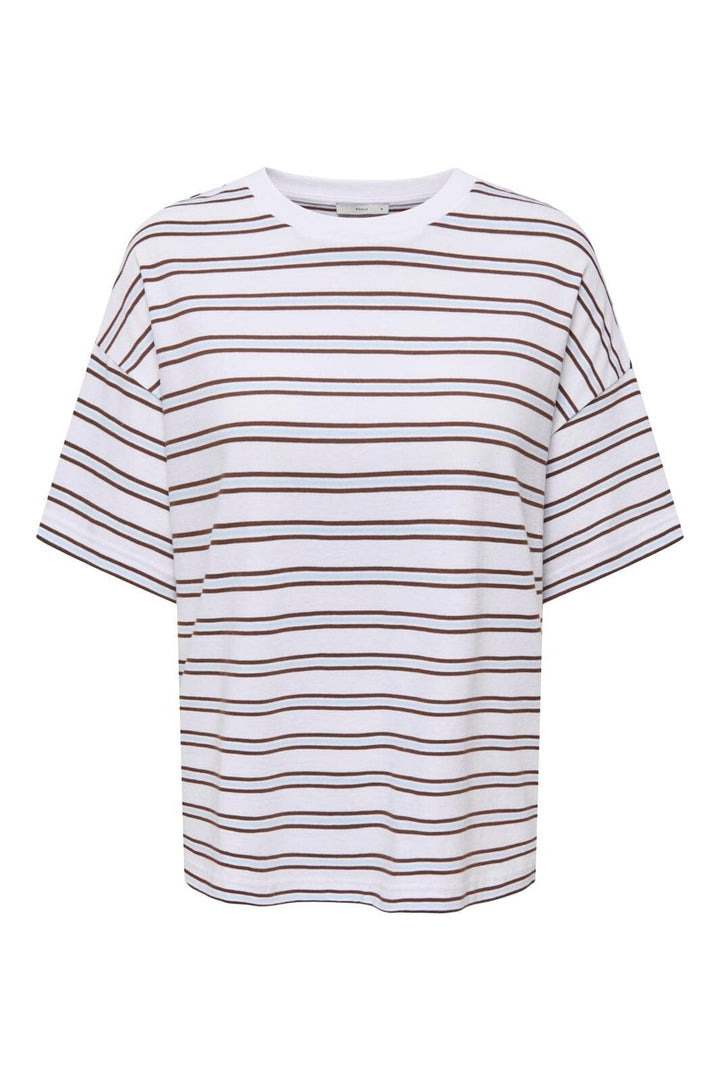 Only - Onllisa Stripe S/S Top - 5190513 Cloud Dancer Blue / Brown Stripes