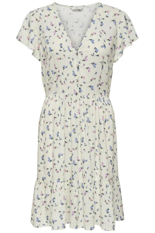 Only - Onlliva S/S Short Dress - 4885605 Cloud Dancer Liva Flower Kjoler 