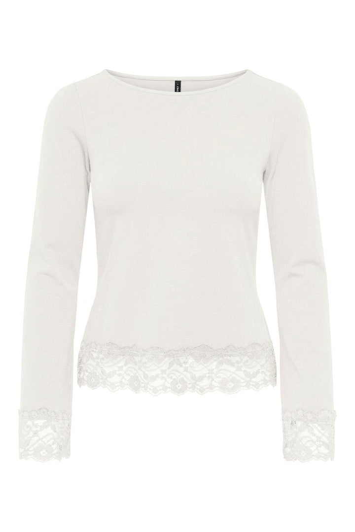 Only - Onllive Love L/S O-Neck Lace Top - 5130879 Cloud Dancer Dtm Lace