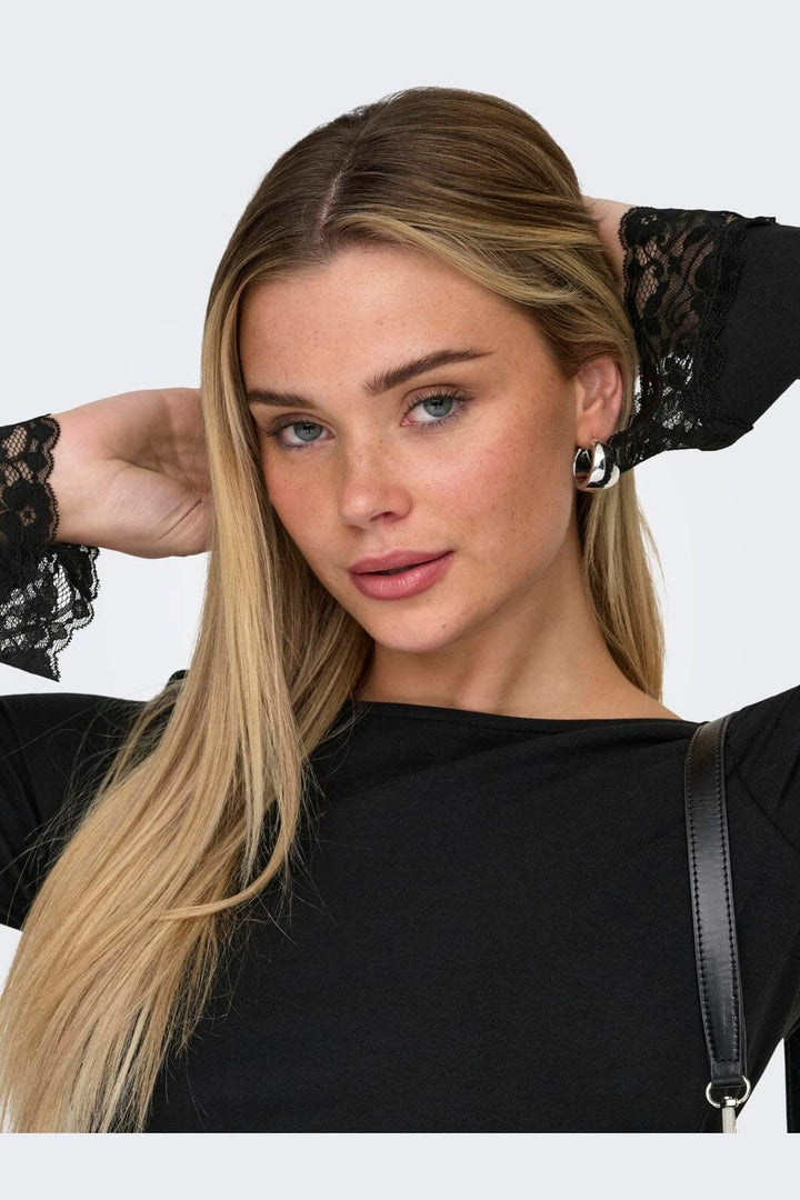 Only - Onllive Love L/S O-Neck Lace Top - 5130880 Black Dtm Lace