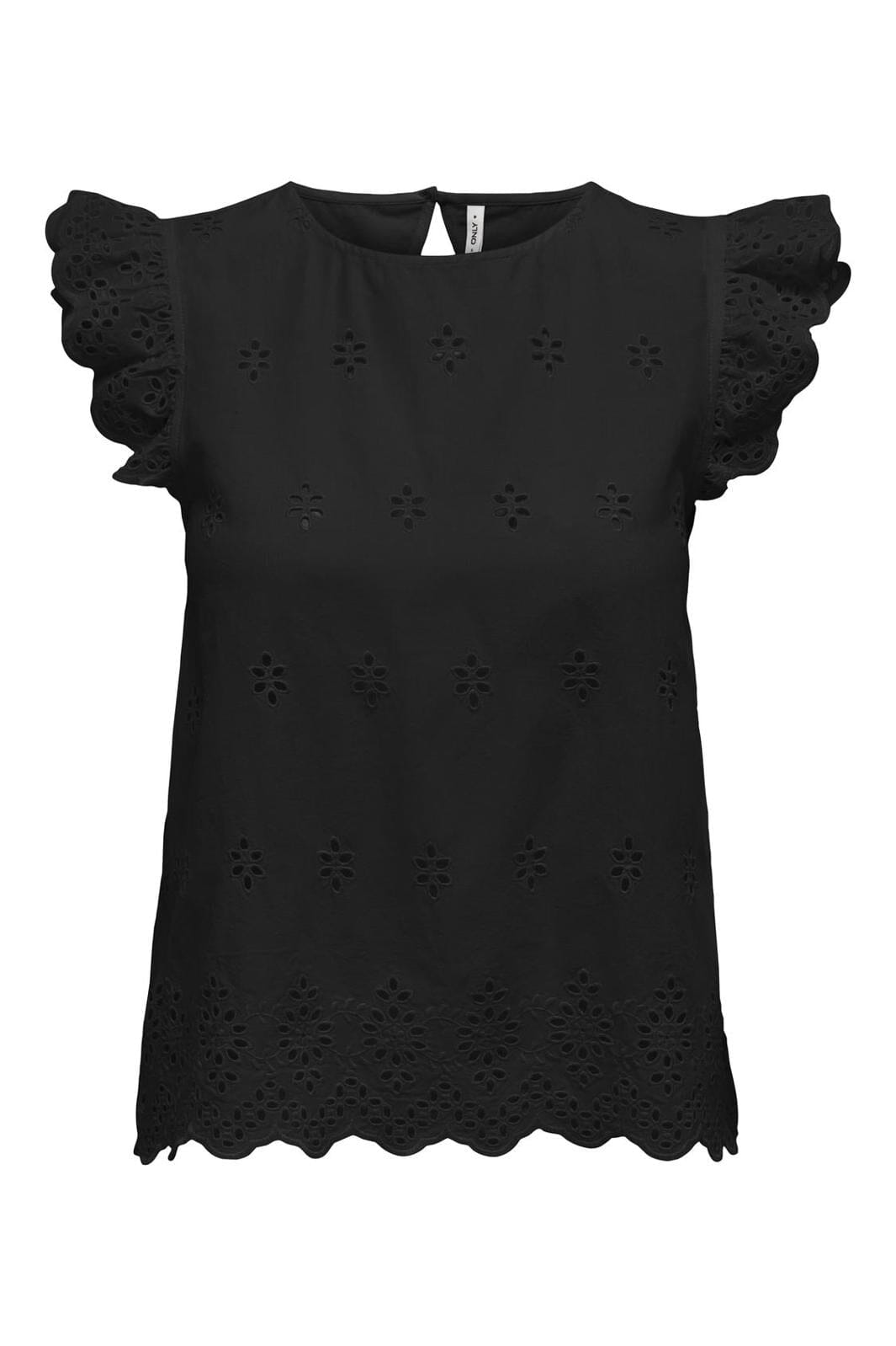 Only - Onllou Life Emb S/S Open Back Top - 4689284 Black