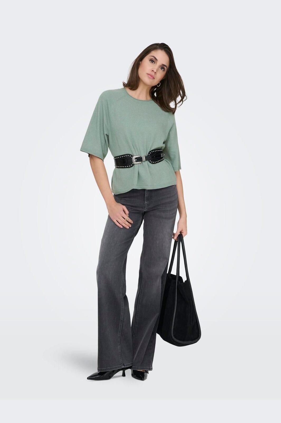 Only - Onlloyal 2/4 O-Neck Knt - 4979626 Chinois Green Melange