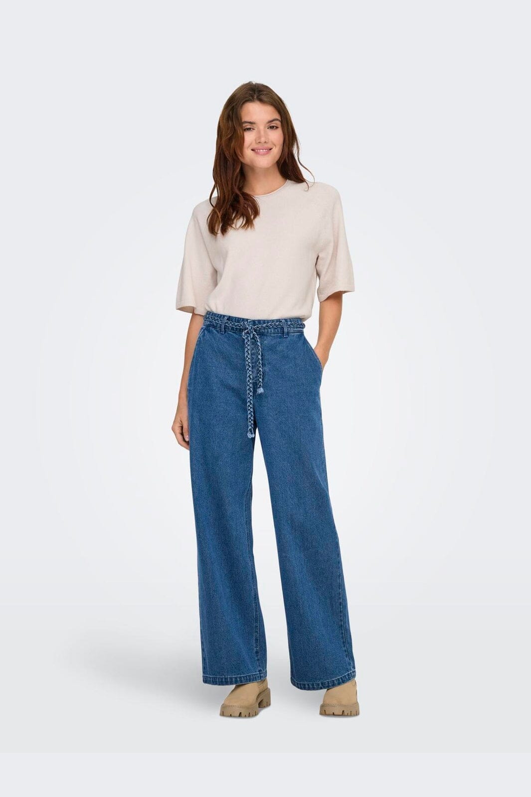 Only - Onlloyal 2/4 O-Neck Knt - 4981573 Moonbeam Melange