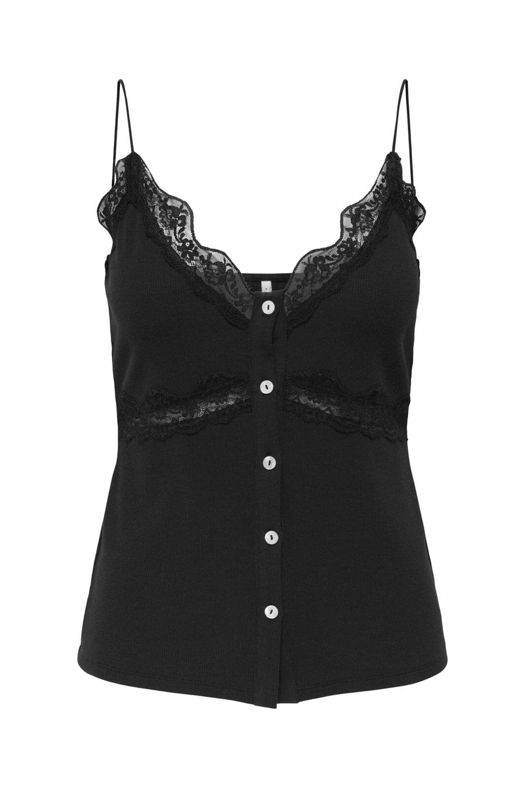 Only - Onllukka Rib Mix Lace Singlet - 4907978 Black