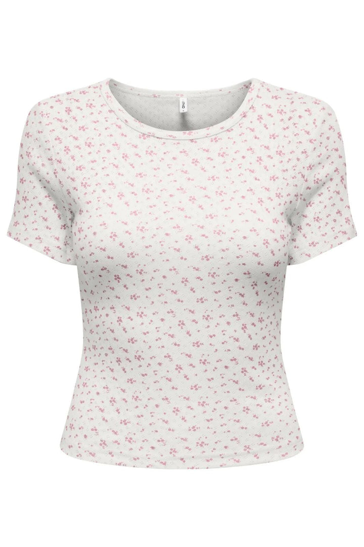 Only - Onlmadison S/S O-Neck Baby Tee - 4969624 Cloud Dancer Vivi Romance Rose Toppe 