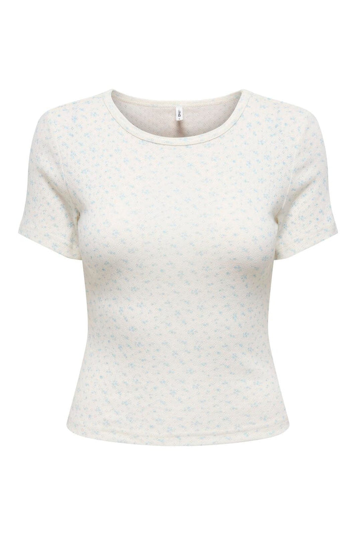 Only - Onlmadison S/S O-Neck Baby Tee - 4969625 Cloud Dancer Gry Flower Winter Sky