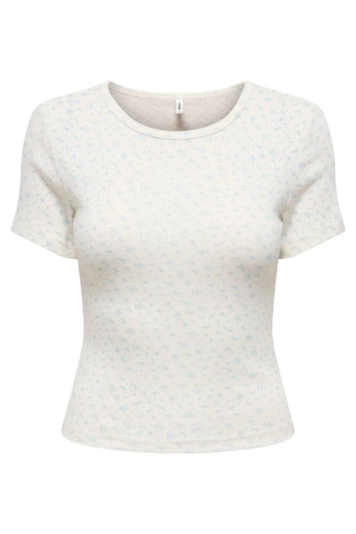 Only - Onlmadison S/S O-Neck Baby Tee - 5011787 Cloud Dancer Vivi Winter Sky Toppe 