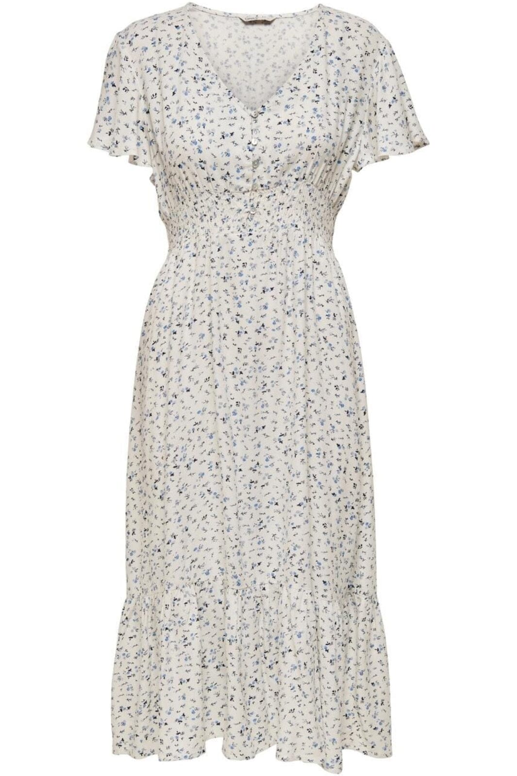 Only - Onlmarianne Life S/S Midi Dress - 3791598 Cloud Dancer Blue Ditsy Kjoler 