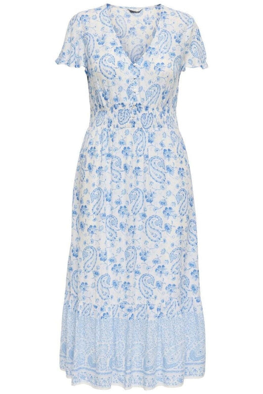 Only - Onlmarianne Life S/S Midi Dress - 4846943 Cloud Dancer Blue Paisley Kjoler 