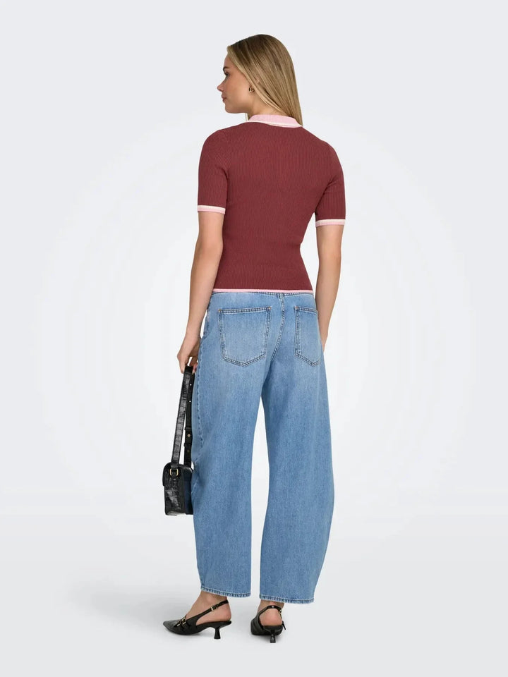 Only - Onlmeddi Life Ss Contrast Polo Cc Knt - 4972165 Spiced Apple Romance Rose/Birch/Dtm Button T-shirts 