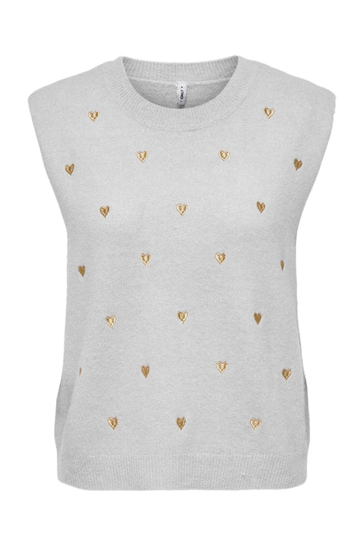 Only - Onlmelody Sl Embroidery O-Neck Knt - 4919768 Light Grey Melange Light Gold Hearts