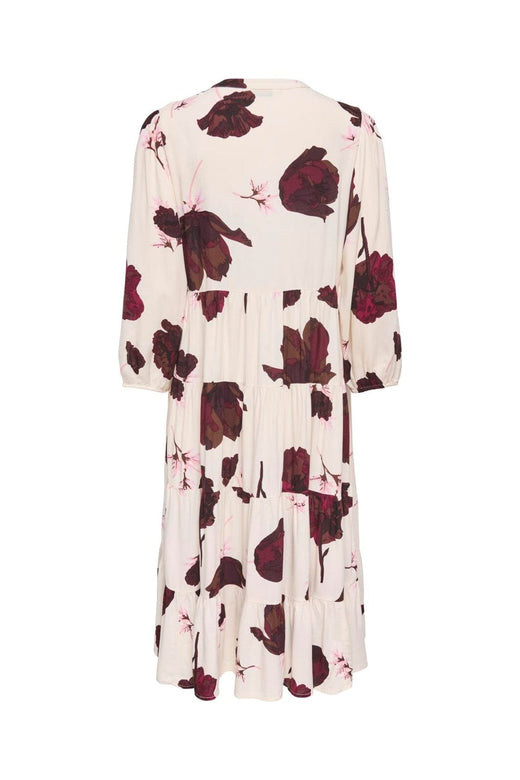 Only - Onlmilana Sola 3/4 Midi Dress - 5095462 Oatmeal Red Flower