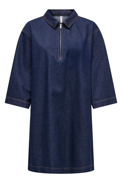 Only - Onlmiles 3/4 Zip Dress Gua - 4935217 Dark Blue Denim Kjoler 