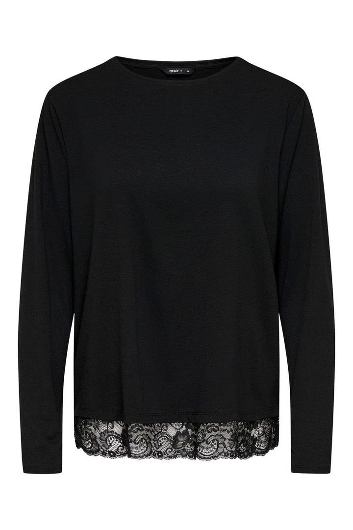 Only - Onlmoster L/S Lace Detail Top - 5208946 Black Tone In Tone Lace