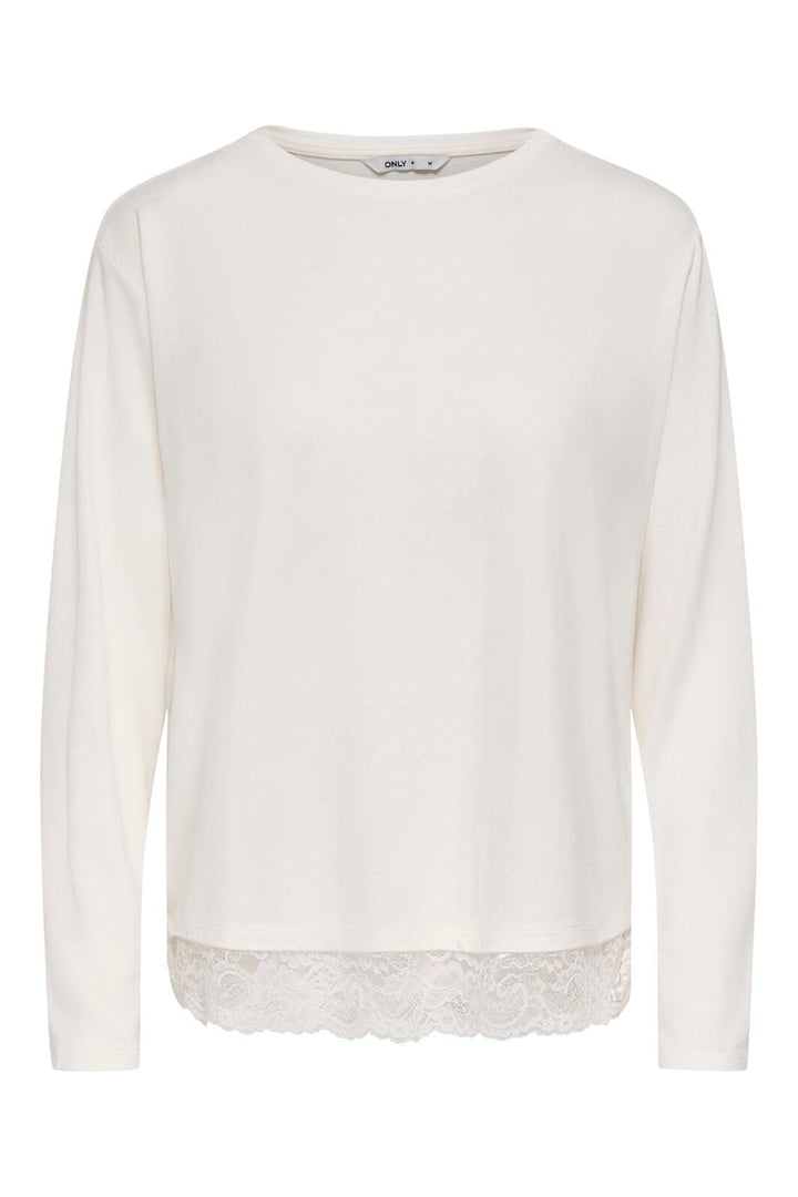 Only - Onlmoster L/S Lace Detail Top - 5208947 Cloud Dancer Tone In Tone Lace