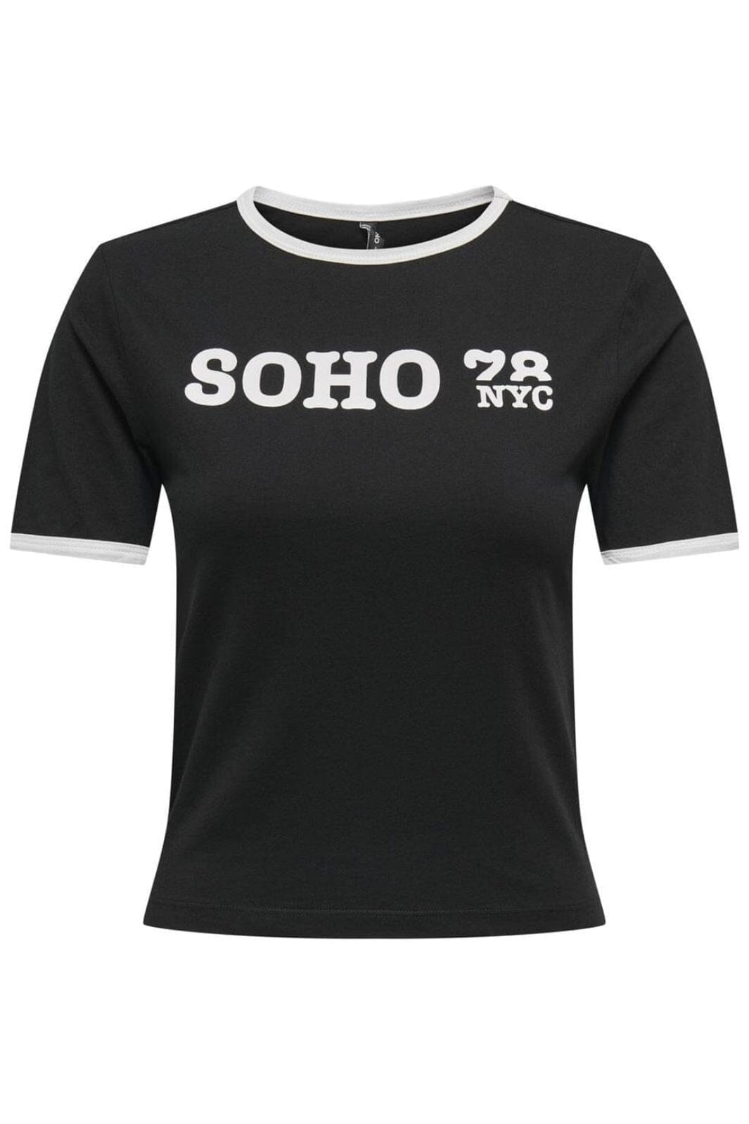 Only - Onlnina Life S/S Contrast Top Box - 4736435 Black Cloud Dancer+Print Soho T-shirts 